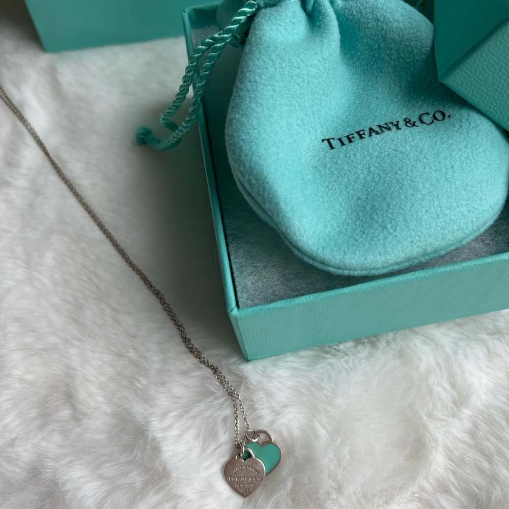 Tiffany Blue Double Heart Tag Pendant